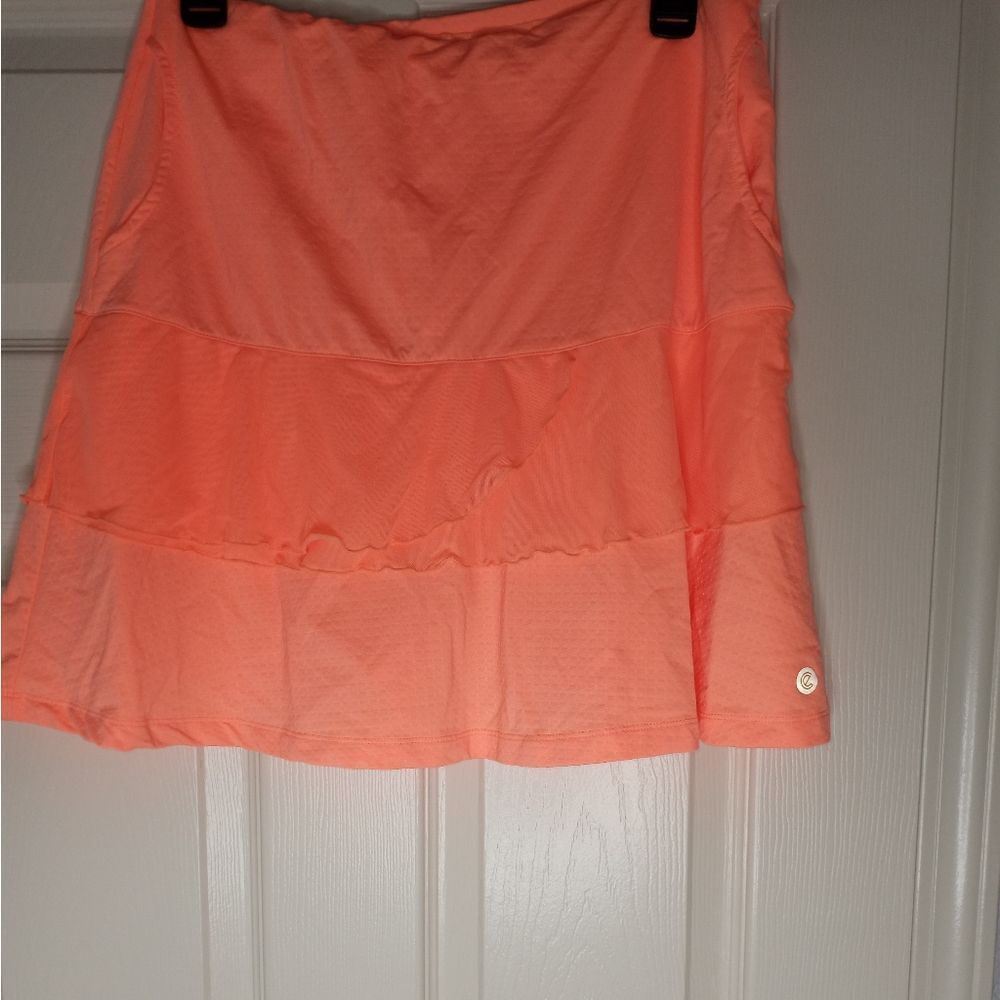 BETTE & COURT M LayeredGolfSkirt Skort Shorts OrangeWomens Pockets ElasticWaist.